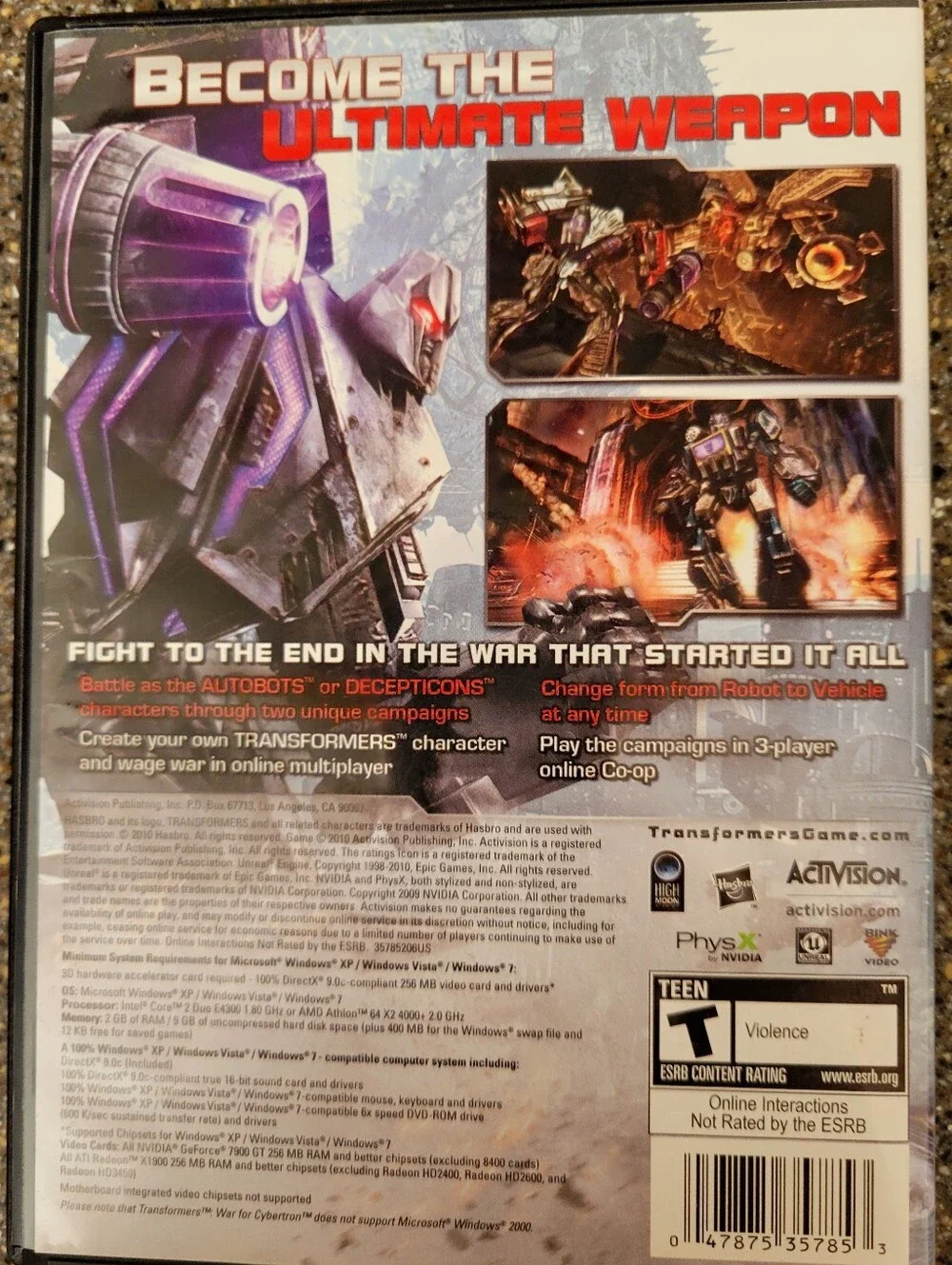 Transformers: War for Cybertron PC Game – Complete in Box (CIB) with Key Code
